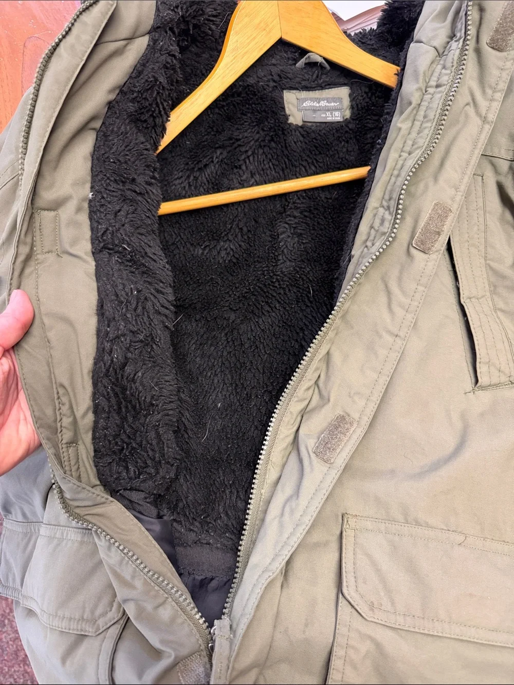 Eddie Bauer Men's Olive Green Hooded Field Jacket - Picture 2 of 4
